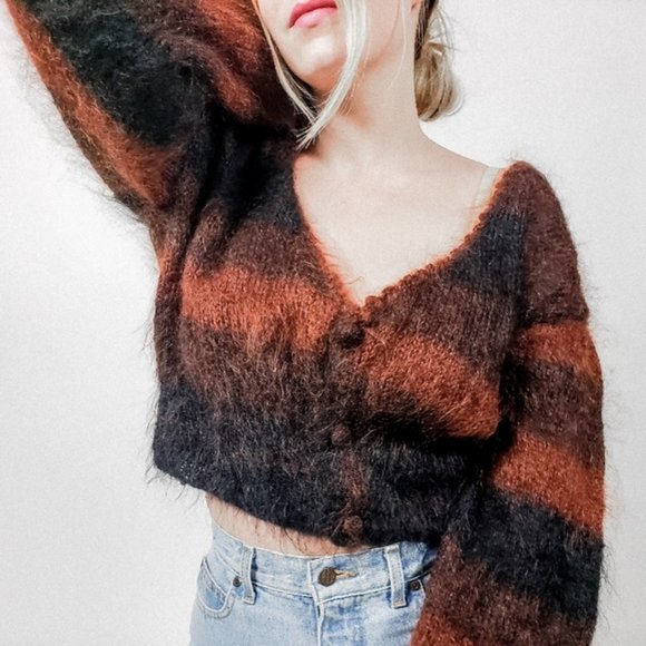 Vintage Sweaters - Fuzzy teddy cropped sweater cardigan vintage